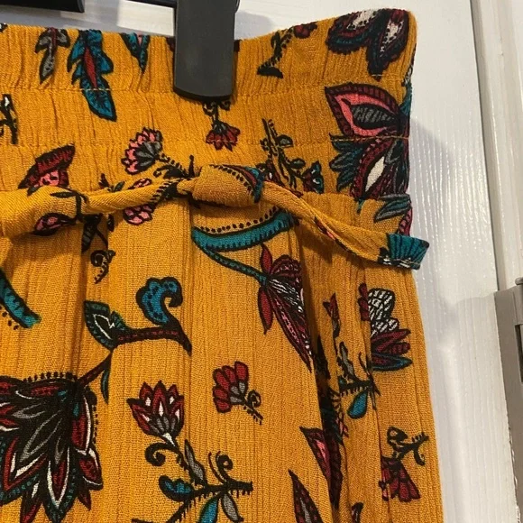 BBJ Los Angeles Mustard Fleur De Lis Flowy Wide Leg Boho Belted Pants Size L - Picture 3 of 13